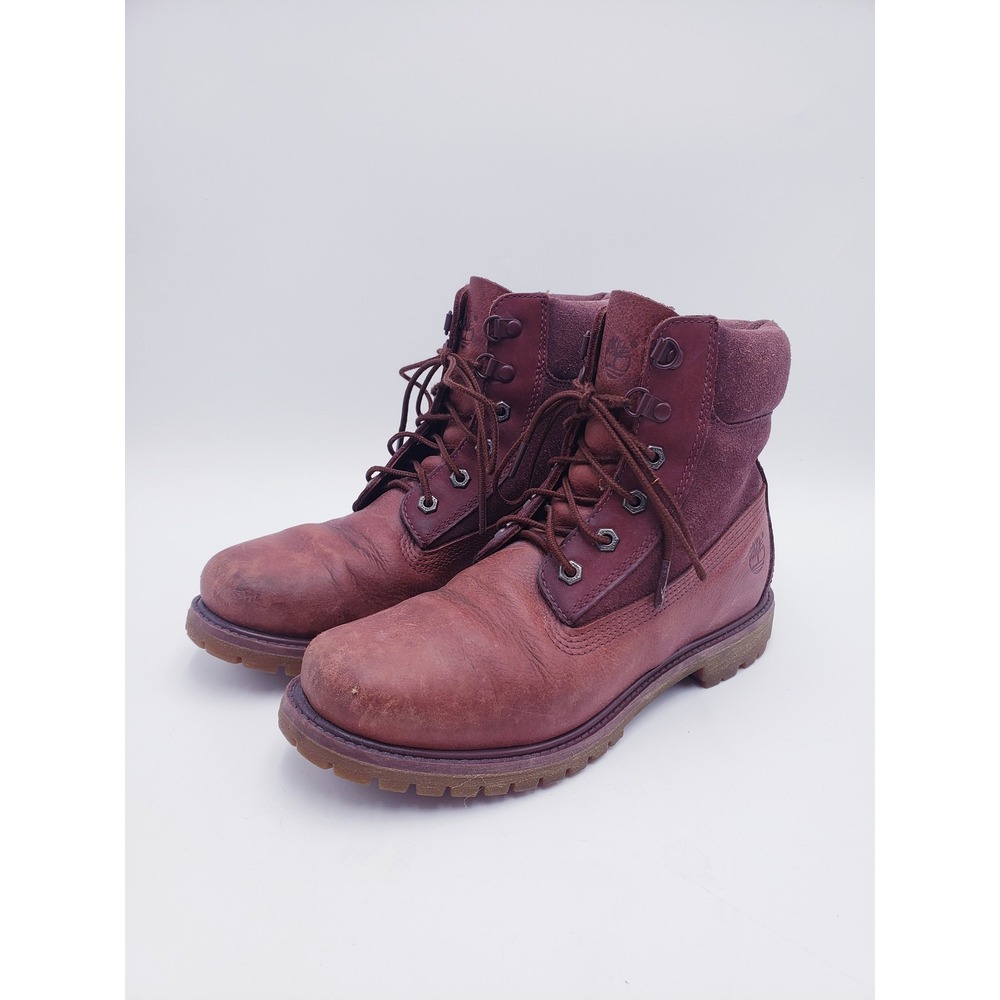 Timberland 6 Inch Premium D-Ring Boots Burgundy Leather Womens Size 9.5